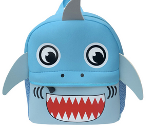 Your toddler will enjoy wearing our little shark backpack.  It's great for weekend excursions. Fill it with all his favorites.   PRODUCT DETAILS:  Nylon Material, Front and top zippers, Adjustable straps and top handle, Dimensions 26x21x8cm, Two mesh side pockets