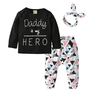 This cute long sleeves graphic print T-Shirt and pants with headband set.  Banded Legs, Headband, Cotton