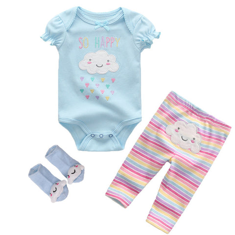 I'm So Happy Summer bodysuit, pants, and socks set is essential to every baby girl's wardrobe. This three piece is a comfortable and cozy outfit for your little princess.  Set includes short-sleeve bodysuit, pants, and socks.  PRODUCT DETAILS   Soft and gentle on the skin, Crotch-snap buttons on the bodysuits allow fuss-free diaper changes, full-elastic waistband on the pants provides a comfortable and secure fit, Everyday use, High quality outfit, 100% Cotton, Machine Washable Imported