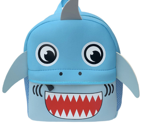 Your toddler will enjoy wearing our little shark backpack.  It's great for weekend excursions. Fill it with all his favorites.   PRODUCT DETAILS:  Nylon Material, Front and top zippers, Adjustable straps and top handle, Dimensions 26x21x8cm, Two mesh side pockets